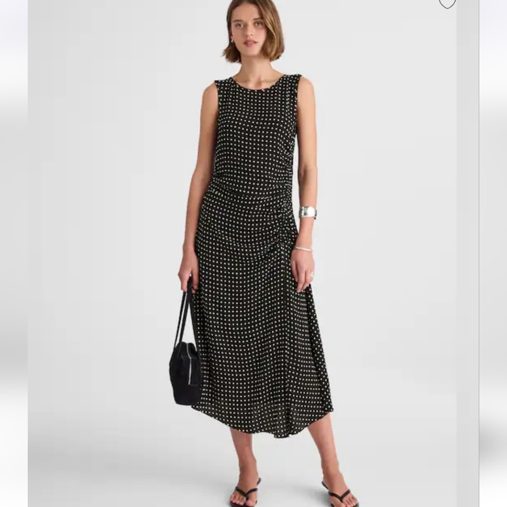Madewell Asymmetrical aruched Midi Dress - Linear Dots Jet Black - Picture 1 of 13